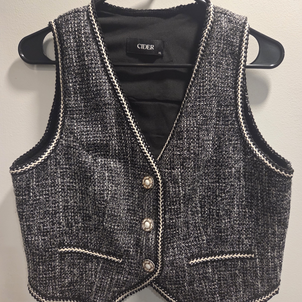 Cider Black and White Tweed Vest